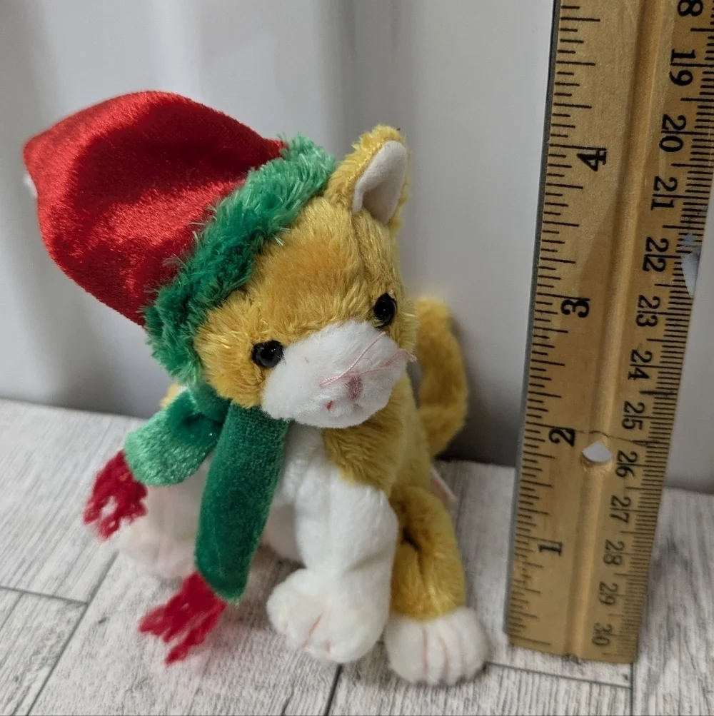 ty Jangle Beanie Babies Festive Cat Plush with Red Hat and Green Scarf